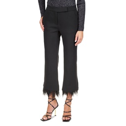 Feather Trim Cropped Flare Pants