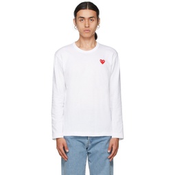 White & Red Heart Patch Long Sleeve T-Shirt 212246M213045