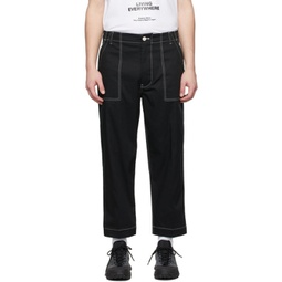 Black Contrast Stitch Cropped Trousers 221111M191058