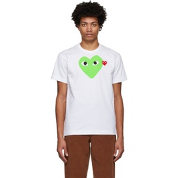 White & Green Big Heart T-Shirt 221246M213015