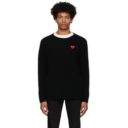 Black & Red Wool Heart Patch Sweater 221246M213035