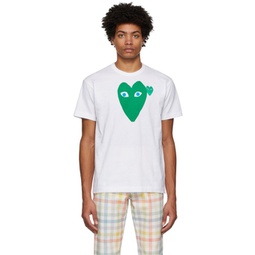 White & Green Double Long Heart T-Shirt 221246M213047