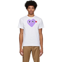 White & Purple Big Heart T-Shirt 221246M213055