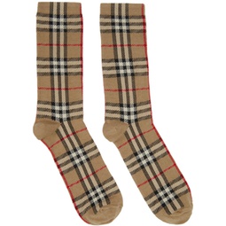 Beige Vintage Check Socks 221376F076002