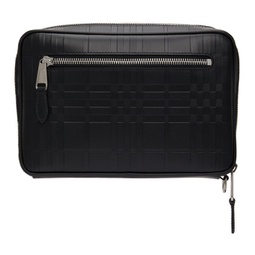 Black Embossed Check Zip Pouch 221376M166032