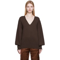 Brown V-Neck Sweater 222076F100001