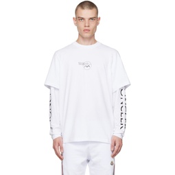 White Printed Long Sleeve T-Shirt 222111M213050