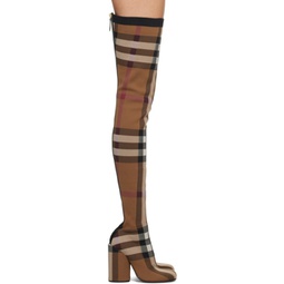 Brown Check Over-The-Knee Boots 222376F115001