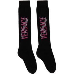 Black & Pink Logo Socks 222404M220000