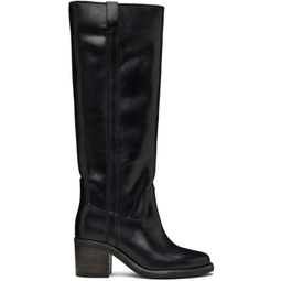 Black Shiny Leather Tall Boots 222600F115002
