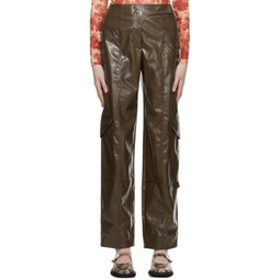 Brown Patent Faux-Leather Trousers 231144F087008