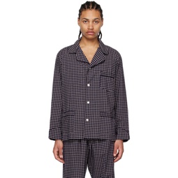Navy Grid Pyjama Shirt 231169M192027