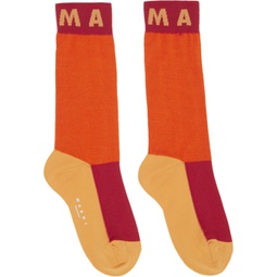 Orange Colorblocked Socks 231379F076009
