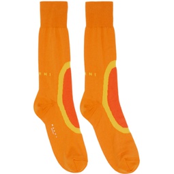 Orange Jacquard Socks 231379M220018