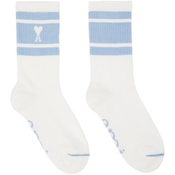 White & Blue Ami de Coeur Striped Socks 231482F076003