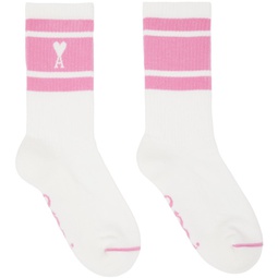 White & Pink Ami de Coeur Striped Socks 231482F076004
