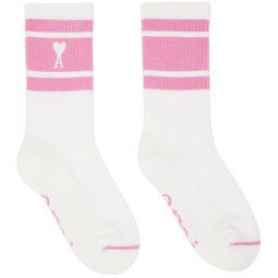 White & Pink Ami de Coeur Striped Socks 231482M220010
