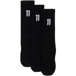 Three-Pack Black Calf-High Socks 231610M220000