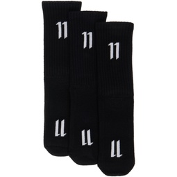 Three-Pack Black Calf-High Socks 231610M220002