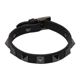 Black Leather Rockstud Bracelet 231807M142017