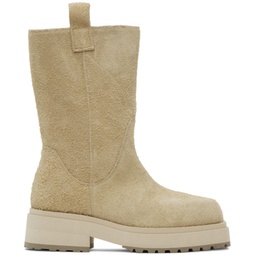 Beige Stacked Boots 231830F113003