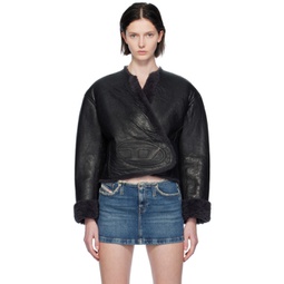 Black L-Shear Leather Jacket 232001F064004