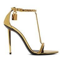 Gold Laminated Heeled Sandals 232076F125000