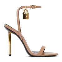 Taupe Padlock Pointed Naked Heeled Sandals 232076F125003