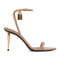 Taupe Padlock Pointed Naked Heeled Sandals 232076F125007
