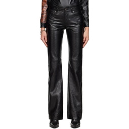 Black Paneled Leather Pants 232129F087017