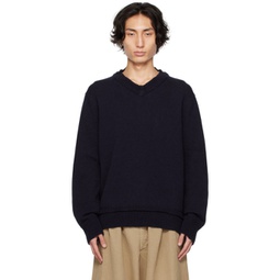 Navy Elbow Patch Sweater 232168M201015