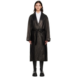 Black Shawl Leather Coat 232187F077000