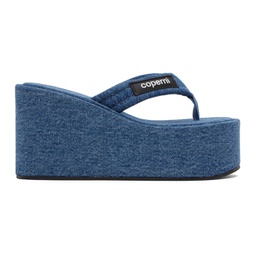 Blue Denim Branded Wedge Sandals 232325F124004