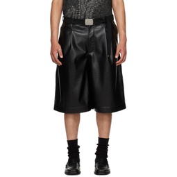 Black Pleated Faux-Leather Shorts 232331M193002