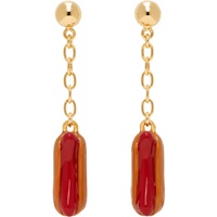 Gold & Orange Enameled Hot Dog Earrings 232379F022016