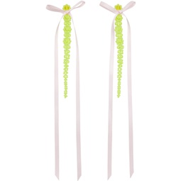 Green & Pink Bow Ribbon Drip Earrings 232405F022017