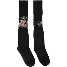 Black Floral Socks 232405F076008