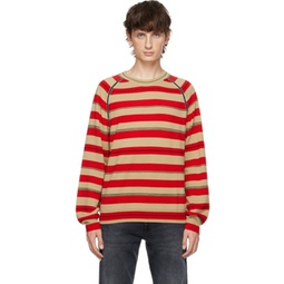 Red & Beige Striped Sweater 232422M201003