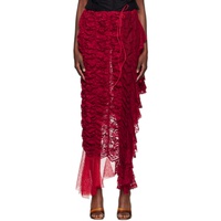 Red Ruched Midi Skirt 232463F092001