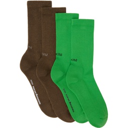 Two-Pack Brown & Green Socks 232480M220001