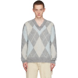 Gray Argyle Sweater 232482M206000