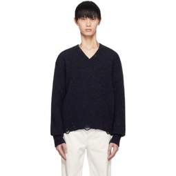 Navy Cut Out Sweater 232482M206007