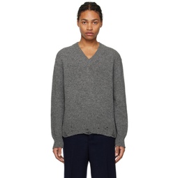 Gray Distressed Sweater 232482M206009