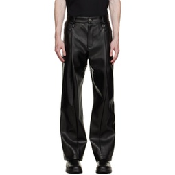 Black Pleated Faux-Leather Trousers 232704M191009
