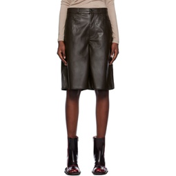 Brown Wide Faux-Leather Shorts 232732F088001