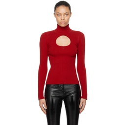 Red Cutout Turtleneck 232783F099010