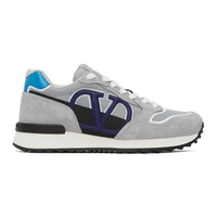 Gray & Blue V-Logo Pace Sneakers 232807M237045