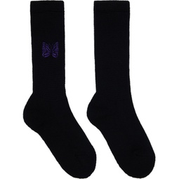 Black Embroidered Socks 232821M220001