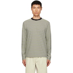 Black & Green Striped Long Sleeve T-Shirt 232876M213011