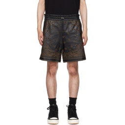 Black Bandana Leather Shorts 232886M193001